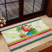 Mele Kalikimaka Hawaii Christmas Rubber Doormat Surfing Santa with Polynesian Tribal