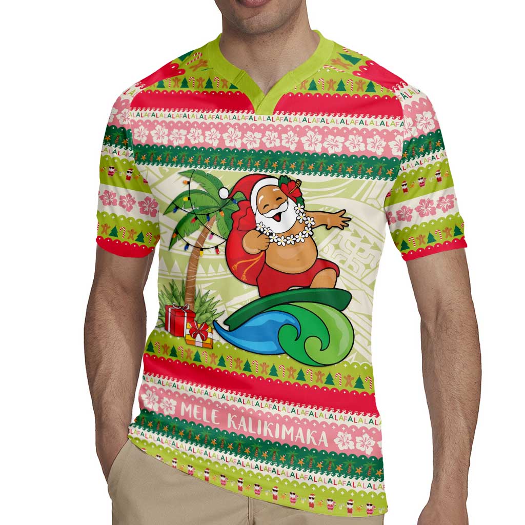 Mele Kalikimaka Hawaii Christmas Rugby Jersey Surfing Santa with Polynesian Tribal