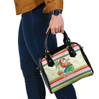Mele Kalikimaka Hawaii Christmas Shoulder Handbag Surfing Santa with Polynesian Tribal