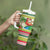 Mele Kalikimaka Hawaii Christmas Tumbler With Handle Surfing Santa with Polynesian Tribal