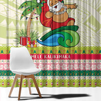 Mele Kalikimaka Hawaii Christmas Window Curtain Surfing Santa with Polynesian Tribal
