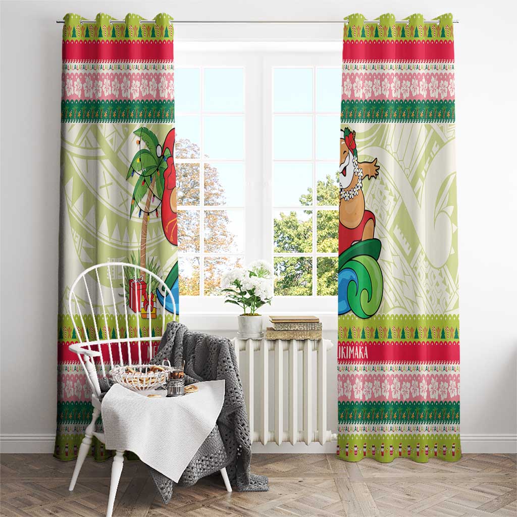 Mele Kalikimaka Hawaii Christmas Window Curtain Surfing Santa with Polynesian Tribal