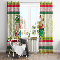 Mele Kalikimaka Hawaii Christmas Window Curtain Surfing Santa with Polynesian Tribal
