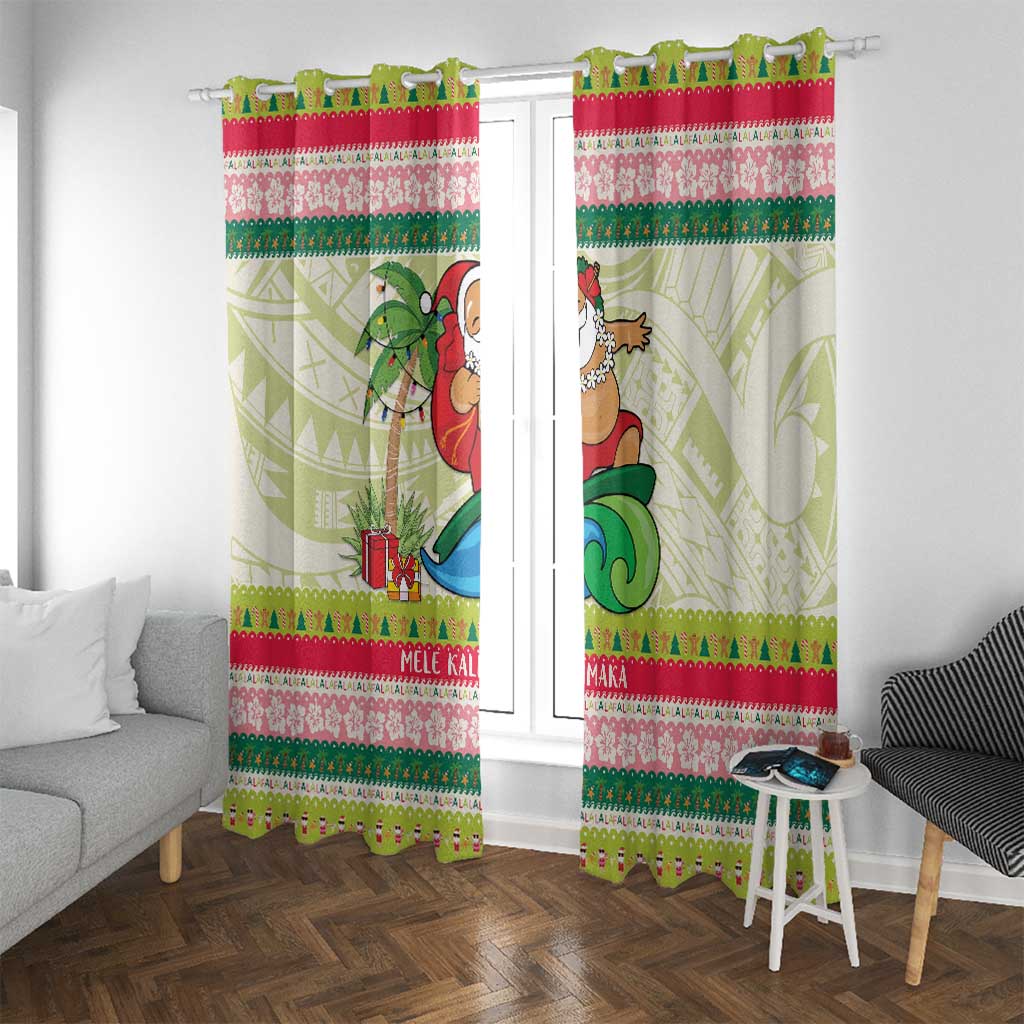 Mele Kalikimaka Hawaii Christmas Window Curtain Surfing Santa with Polynesian Tribal