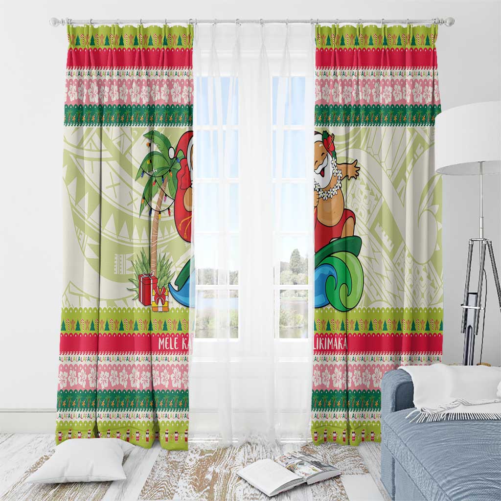 Mele Kalikimaka Hawaii Christmas Window Curtain Surfing Santa with Polynesian Tribal