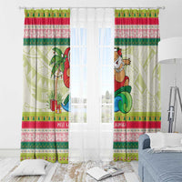 Mele Kalikimaka Hawaii Christmas Window Curtain Surfing Santa with Polynesian Tribal