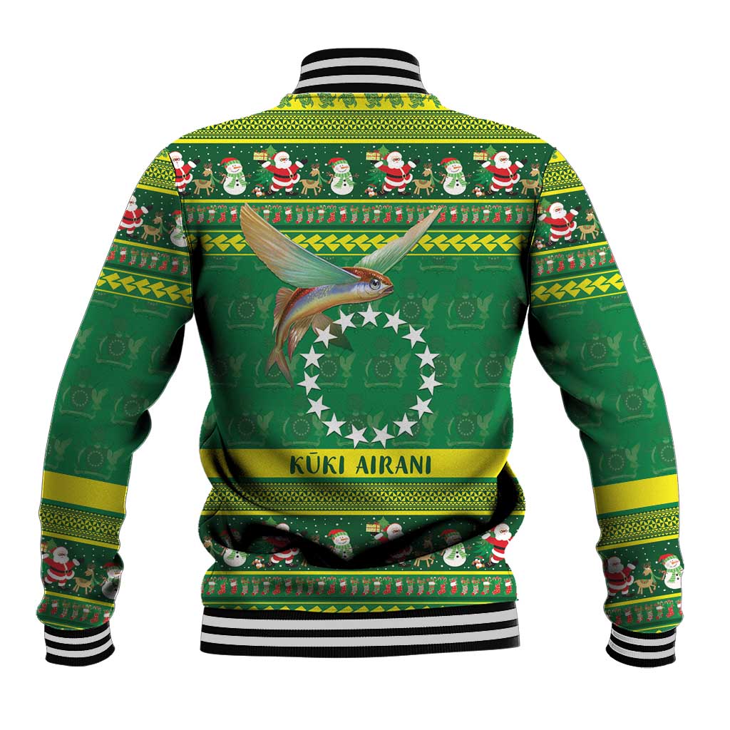 Meri Kiritimiti Cook Islands Christmas Baseball Jacket Maroro Flying Fish and White Stars