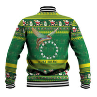 Meri Kiritimiti Cook Islands Christmas Baseball Jacket Maroro Flying Fish and White Stars