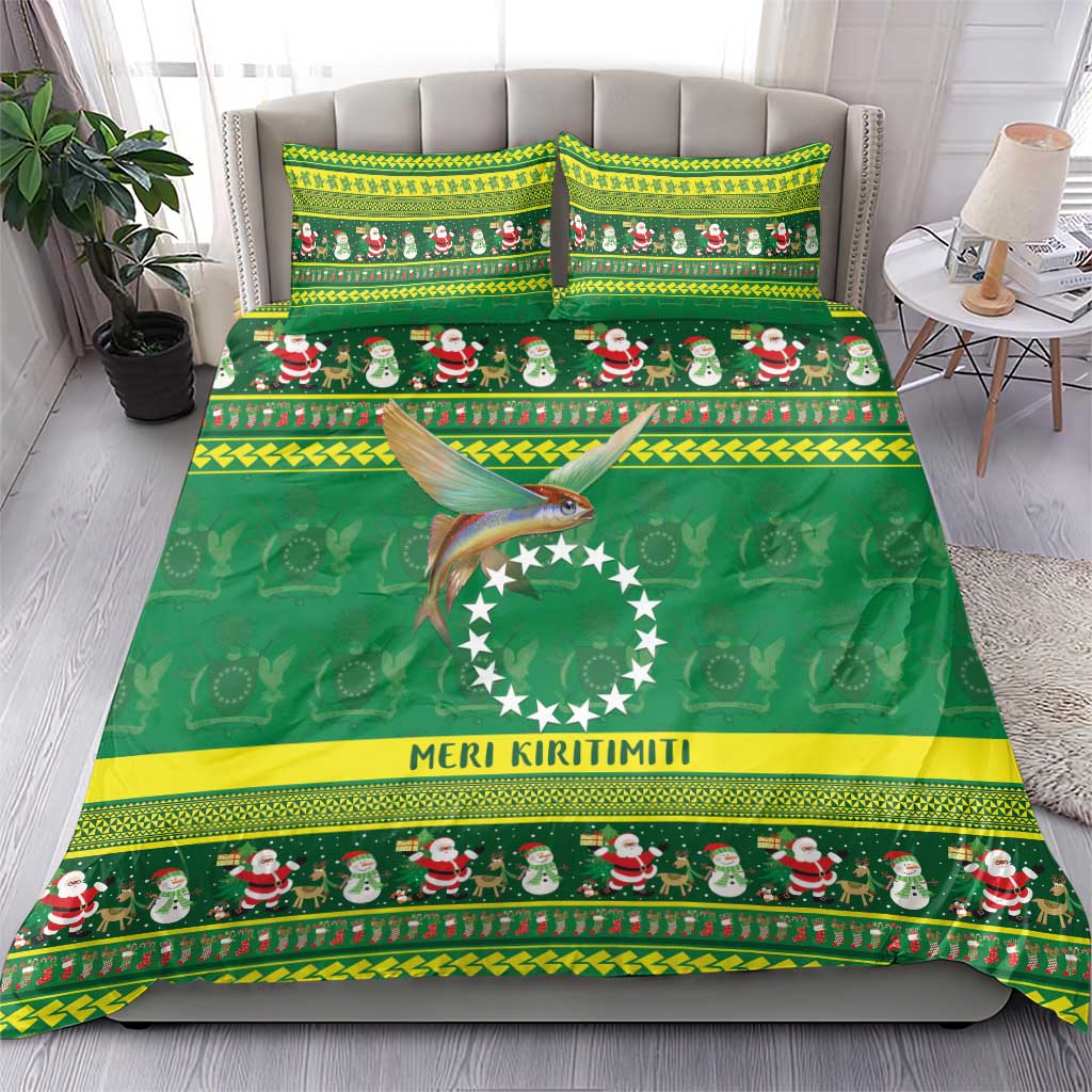 Meri Kiritimiti Cook Islands Christmas Bedding Set Maroro Flying Fish and White Stars