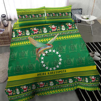 Meri Kiritimiti Cook Islands Christmas Bedding Set Maroro Flying Fish and White Stars