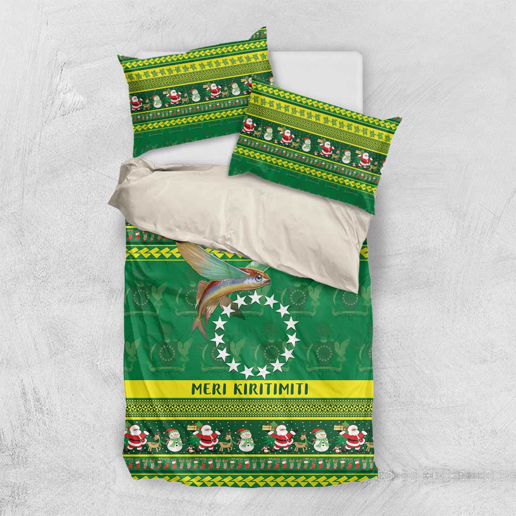 Meri Kiritimiti Cook Islands Christmas Bedding Set Maroro Flying Fish and White Stars