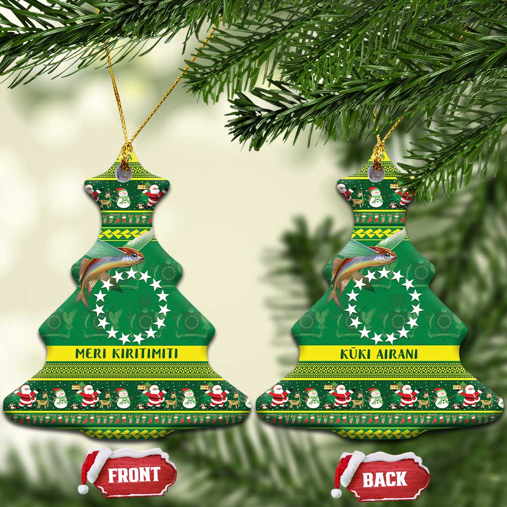 Meri Kiritimiti Cook Islands Christmas Ceramic Ornament Maroro Flying Fish and White Stars