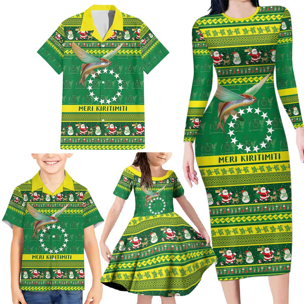 Meri Kiritimiti Cook Islands Christmas Family Matching Long Sleeve Bodycon Dress and Hawaiian Shirt Maroro Flying Fish and White Stars LT9 - Polynesian Pride