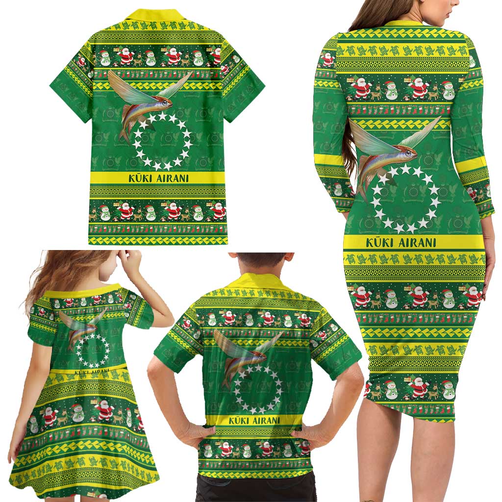 Meri Kiritimiti Cook Islands Christmas Family Matching Long Sleeve Bodycon Dress and Hawaiian Shirt Maroro Flying Fish and White Stars LT9 - Polynesian Pride