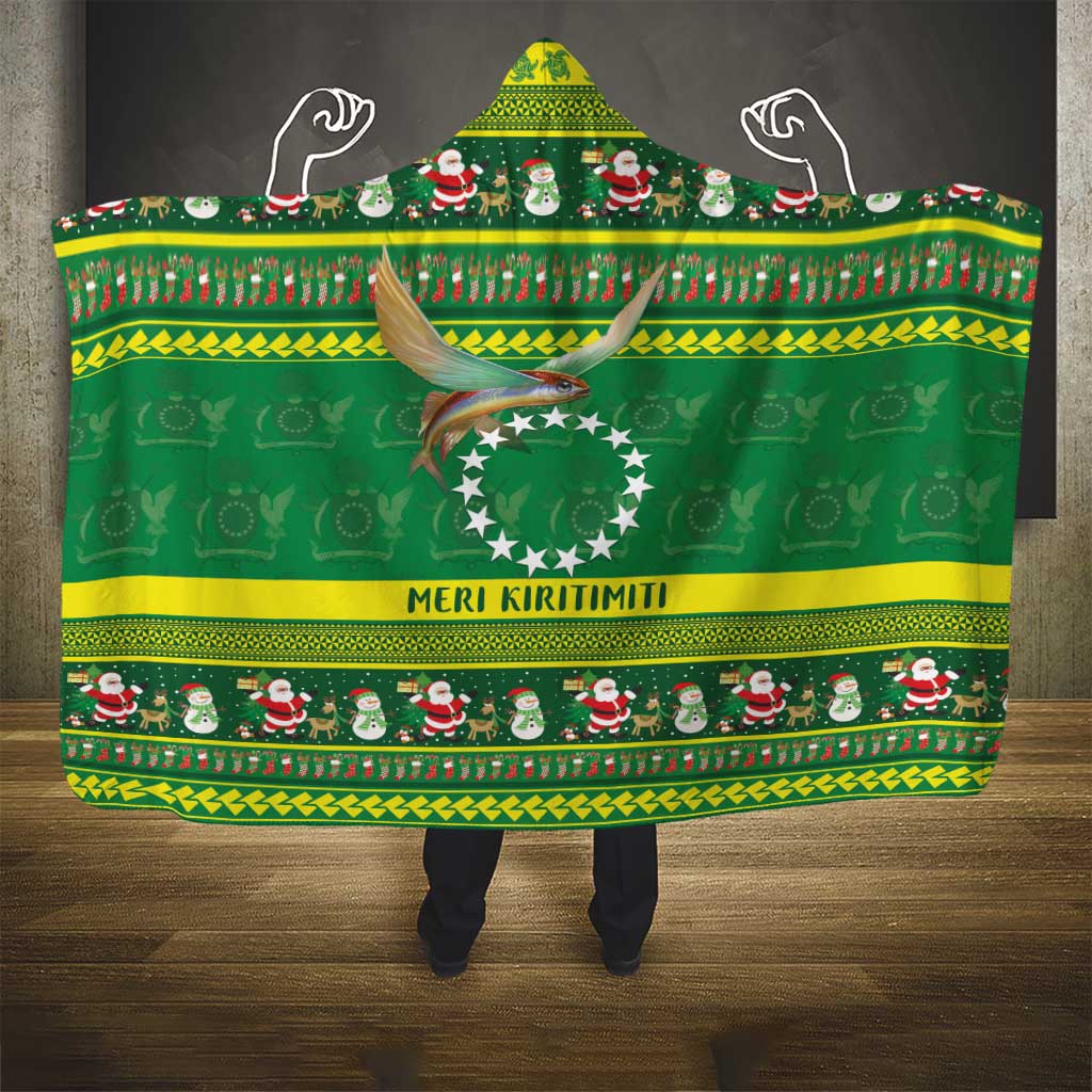 Meri Kiritimiti Cook Islands Christmas Hooded Blanket Maroro Flying Fish and White Stars
