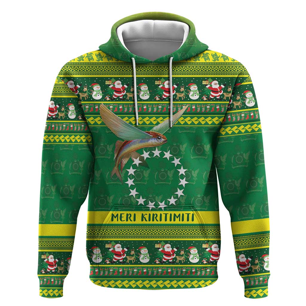 Meri Kiritimiti Cook Islands Christmas Hoodie Maroro Flying Fish and White Stars