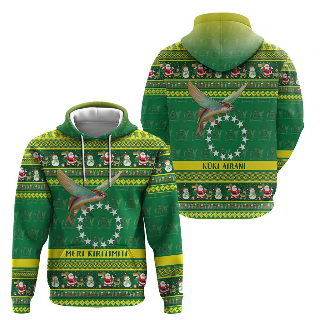Meri Kiritimiti Cook Islands Christmas Hoodie Maroro Flying Fish and White Stars