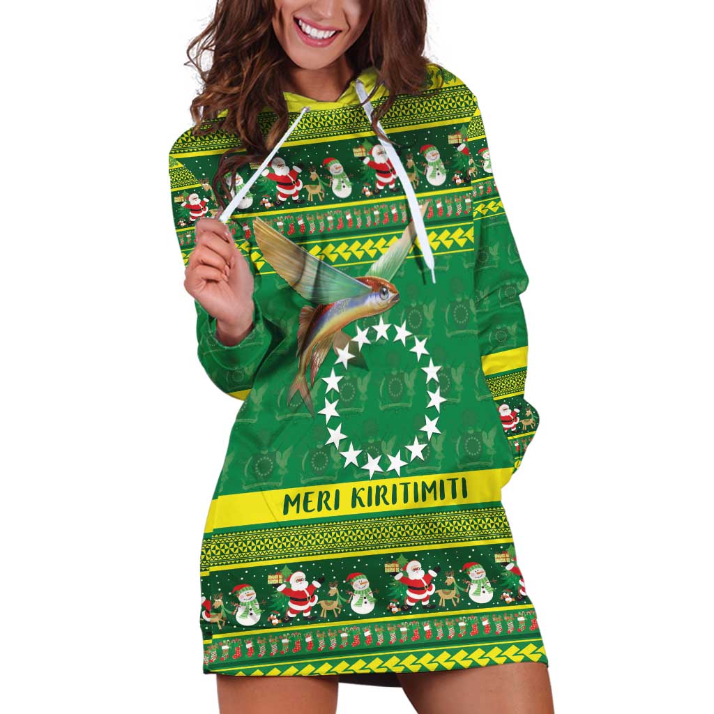 Meri Kiritimiti Cook Islands Christmas Hoodie Dress Maroro Flying Fish and White Stars