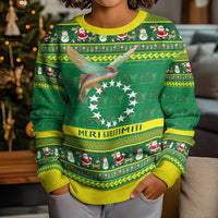 Meri Kiritimiti Cook Islands Christmas Kid Ugly Christmas Sweater Maroro Flying Fish and White Stars
