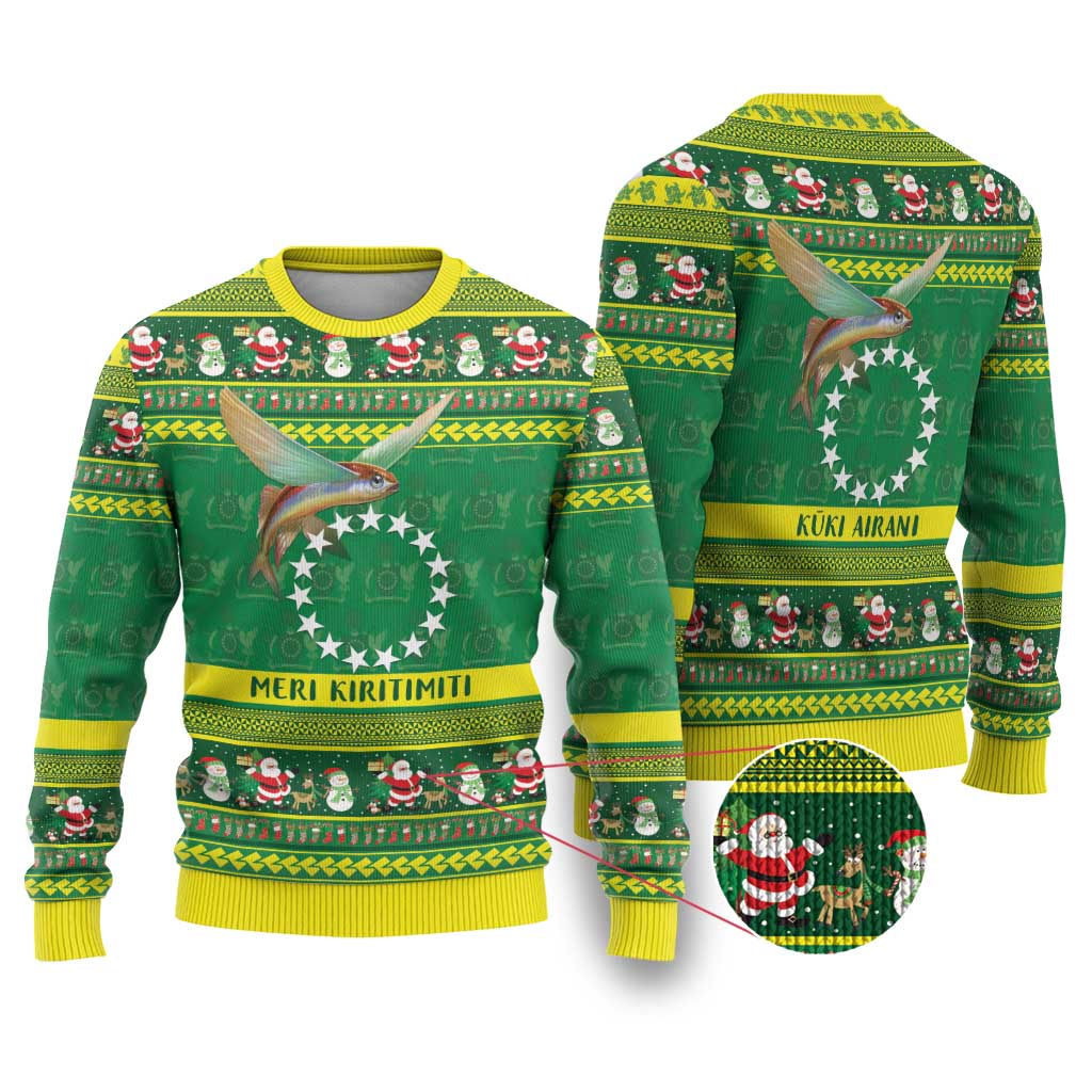 Meri Kiritimiti Cook Islands Christmas Ugly Christmas Sweater Maroro Flying Fish and White Stars