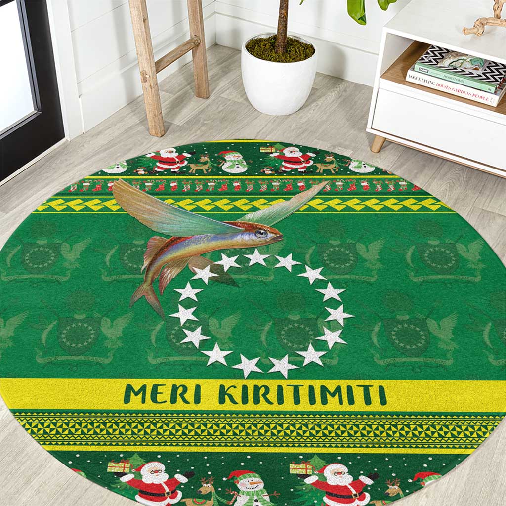 Meri Kiritimiti Cook Islands Christmas Round Carpet Maroro Flying Fish and White Stars