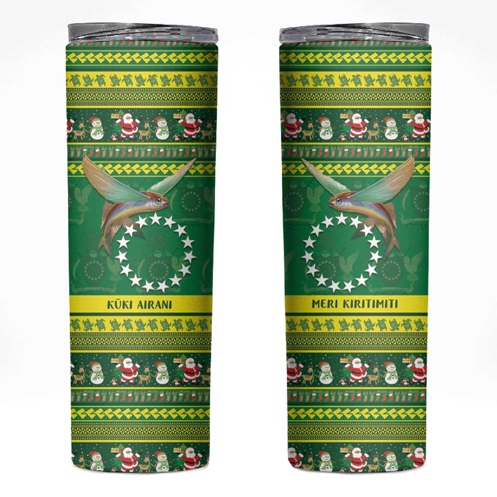 Meri Kiritimiti Cook Islands Christmas Skinny Tumbler Maroro Flying Fish and White Stars