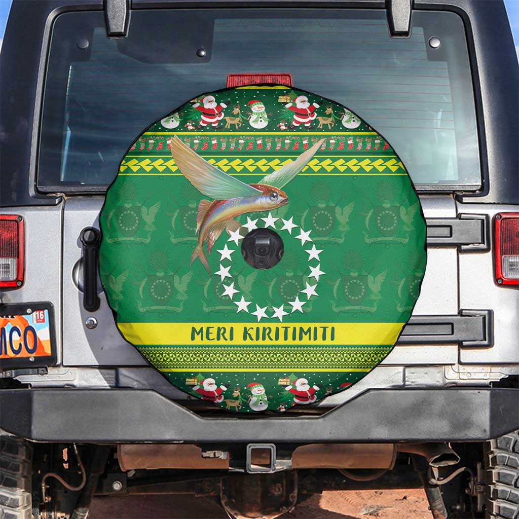 Meri Kiritimiti Cook Islands Christmas Spare Tire Cover Maroro Flying Fish and White Stars