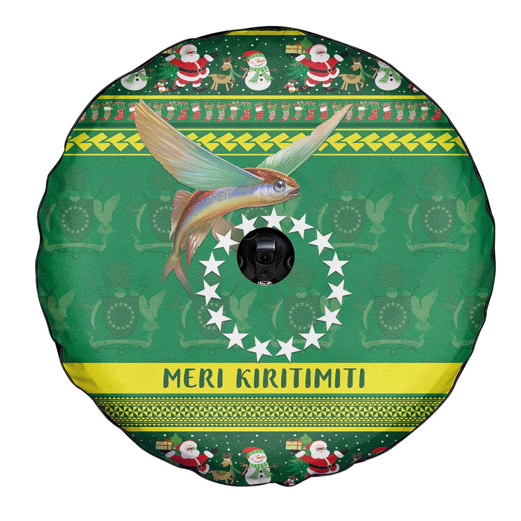 Meri Kiritimiti Cook Islands Christmas Spare Tire Cover Maroro Flying Fish and White Stars