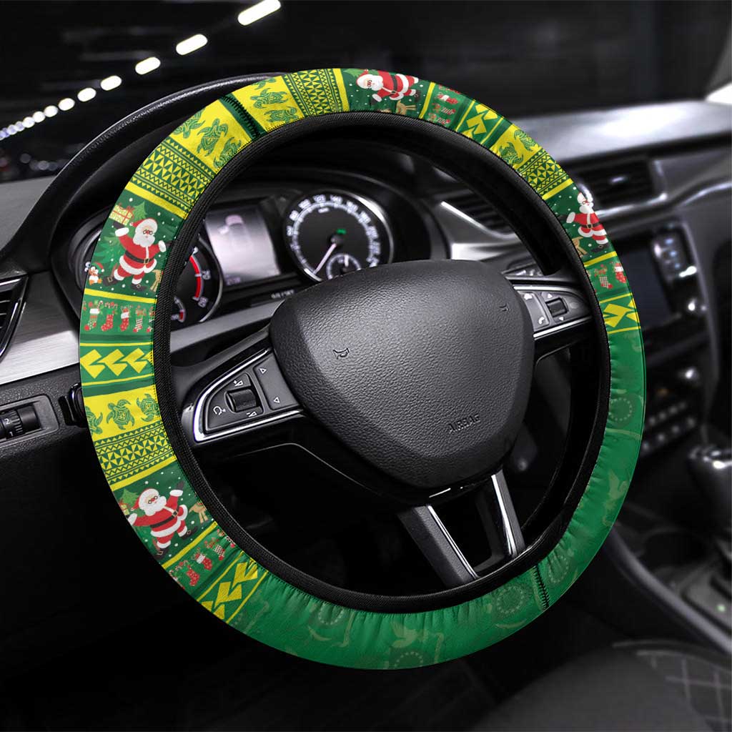 Meri Kiritimiti Cook Islands Christmas Steering Wheel Cover Maroro Flying Fish and White Stars