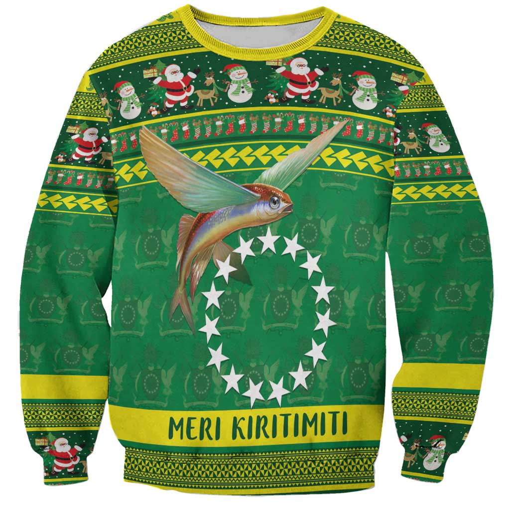 Meri Kiritimiti Cook Islands Christmas Sweatshirt Maroro Flying Fish and White Stars