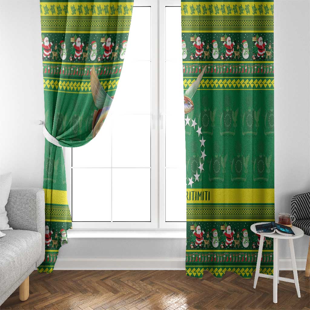 Meri Kiritimiti Cook Islands Christmas Window Curtain Maroro Flying Fish and White Stars