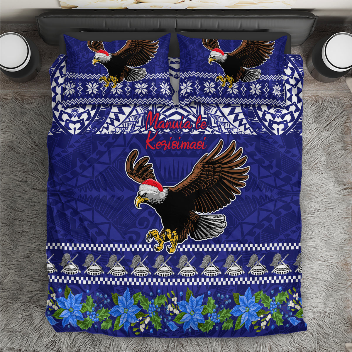 American Samoa Christmas Bedding Set Manuia le Kerisimasi Polynesian Tribal LT9 Blue - Polynesian Pride