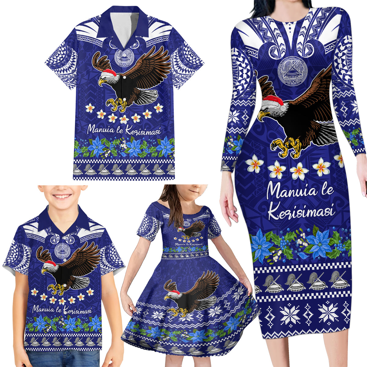 American Samoa Christmas Family Matching Long Sleeve Bodycon Dress and Hawaiian Shirt Manuia le Kerisimasi Polynesian Tribal LT9 - Polynesian Pride