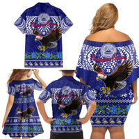 American Samoa Christmas Family Matching Off Shoulder Short Dress and Hawaiian Shirt Manuia le Kerisimasi Polynesian Tribal LT9 - Polynesian Pride