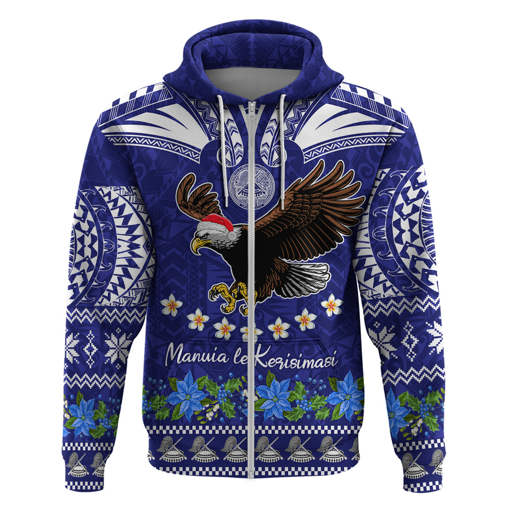 American Samoa Christmas Hoodie Manuia le Kerisimasi Polynesian Tribal LT9 Zip Hoodie Blue - Polynesian Pride