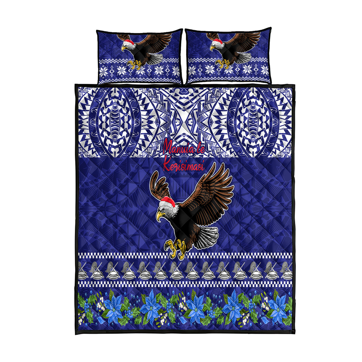 American Samoa Christmas Quilt Bed Set Manuia le Kerisimasi Polynesian Tribal LT9 Blue - Polynesian Pride