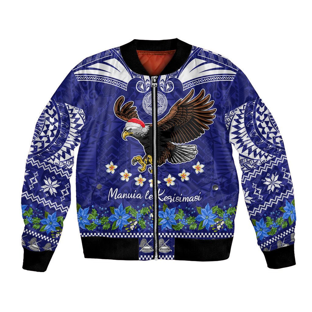 Personalised American Samoa Christmas Bomber Jacket Manuia le Kerisimasi Polynesian Tribal LT9 Unisex Blue - Polynesian Pride