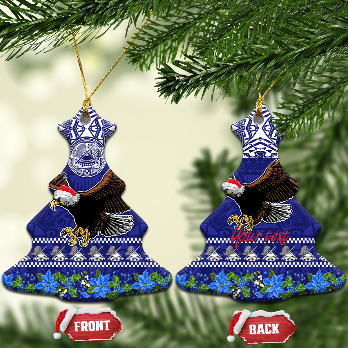 Personalised American Samoa Christmas Ceramic Ornament Manuia le Kerisimasi Polynesian Tribal LT9 Christmas Tree Blue - Polynesian Pride