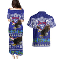 Personalised American Samoa Christmas Couples Matching Puletasi Dress and Hawaiian Shirt Manuia le Kerisimasi Polynesian Tribal LT9 - Polynesian Pride