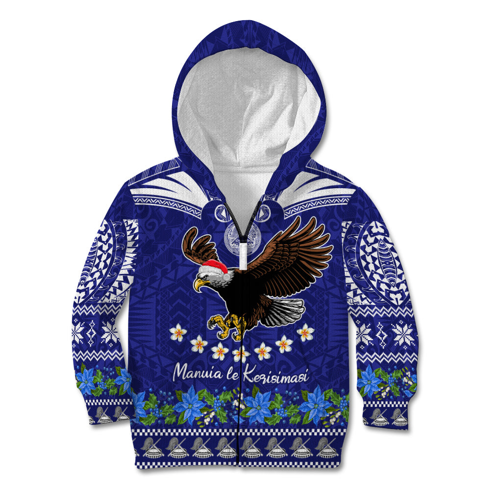 Personalised American Samoa Christmas Kid Hoodie Manuia le Kerisimasi Polynesian Tribal LT9 Zip Hoodie Blue - Polynesian Pride