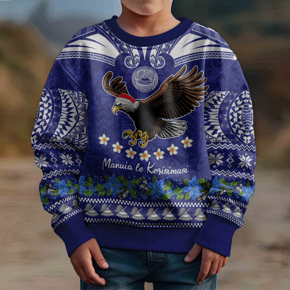 Personalised American Samoa Christmas Kid Ugly Christmas Sweater Manuia le Kerisimasi Polynesian Tribal LT9 - Polynesian Pride