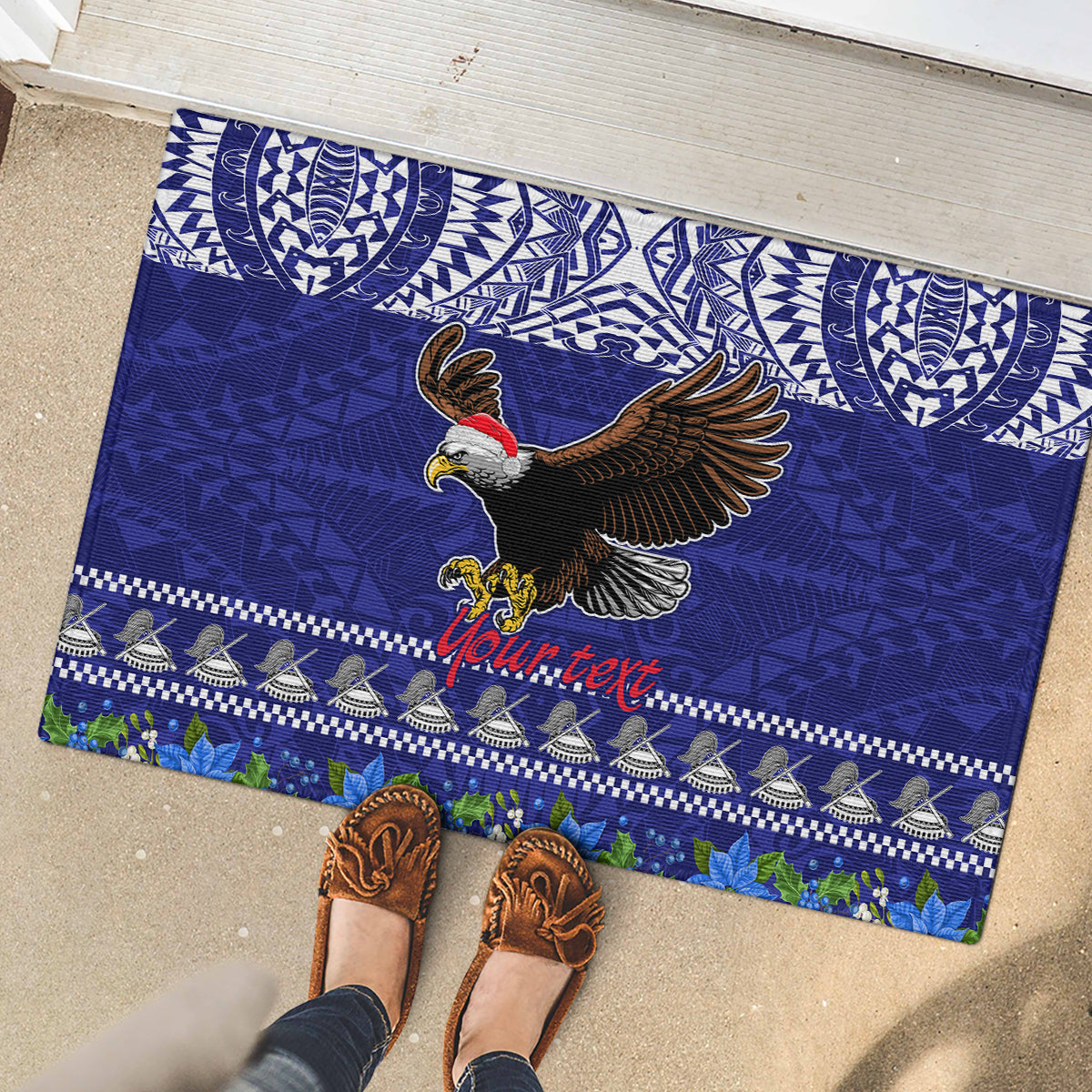 Personalised American Samoa Christmas Rubber Doormat Manuia le Kerisimasi Polynesian Tribal LT9 - Polynesian Pride