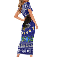 Personalised American Samoa Christmas Short Sleeve Bodycon Dress Manuia le Kerisimasi Polynesian Tribal LT9 - Polynesian Pride