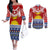 Kiribati Christmas Couples Matching Off The Shoulder Long Sleeve Dress and Long Sleeve Button Shirt Tekeraoi n Te Tiritimati Polynesian Tribal LT9 Red - Polynesian Pride