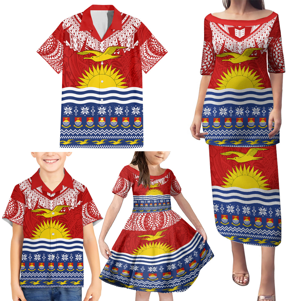 Kiribati Christmas Family Matching Puletasi Dress and Hawaiian Shirt Tekeraoi n Te Tiritimati Polynesian Tribal LT9 - Polynesian Pride