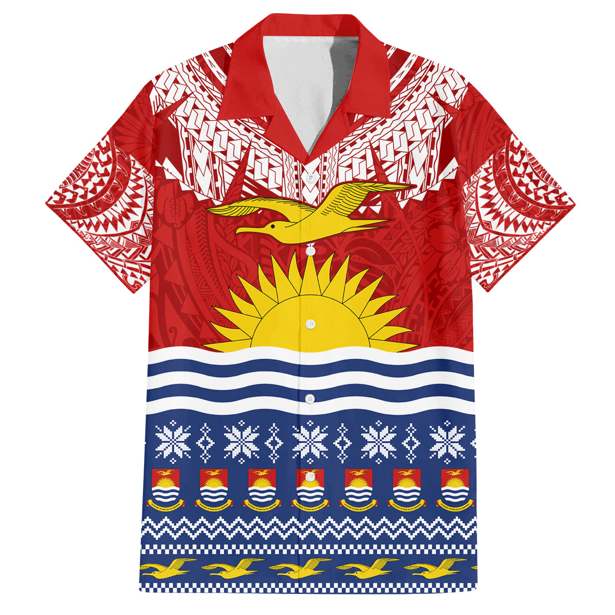 Kiribati Christmas Family Matching Summer Maxi Dress and Hawaiian Shirt Tekeraoi n Te Tiritimati Polynesian Tribal LT9 Dad's Shirt - Short Sleeve Red - Polynesian Pride
