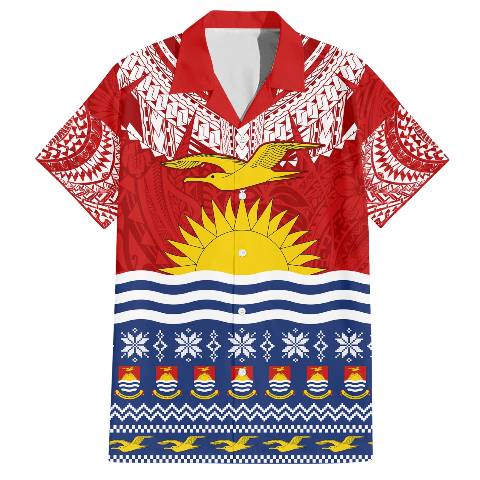 Kiribati Christmas Hawaiian Shirt Tekeraoi n Te Tiritimati Polynesian Tribal LT9 Red - Polynesian Pride