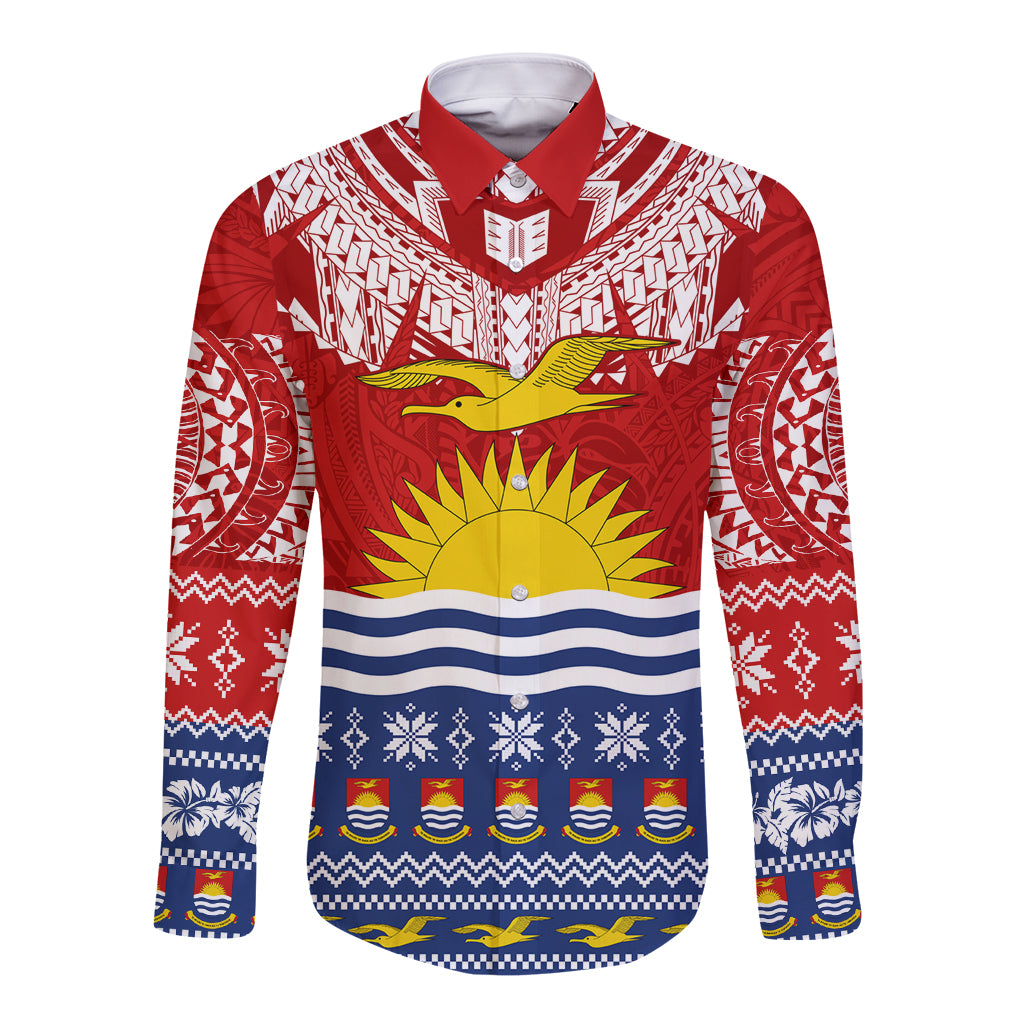 Kiribati Christmas Long Sleeve Button Shirt Tekeraoi n Te Tiritimati Polynesian Tribal LT9 Unisex Red - Polynesian Pride