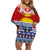 Kiribati Christmas Off Shoulder Short Dress Tekeraoi n Te Tiritimati Polynesian Tribal LT9 Women Red - Polynesian Pride