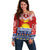 Kiribati Christmas Off Shoulder Sweater Tekeraoi n Te Tiritimati Polynesian Tribal LT9 Women Red - Polynesian Pride